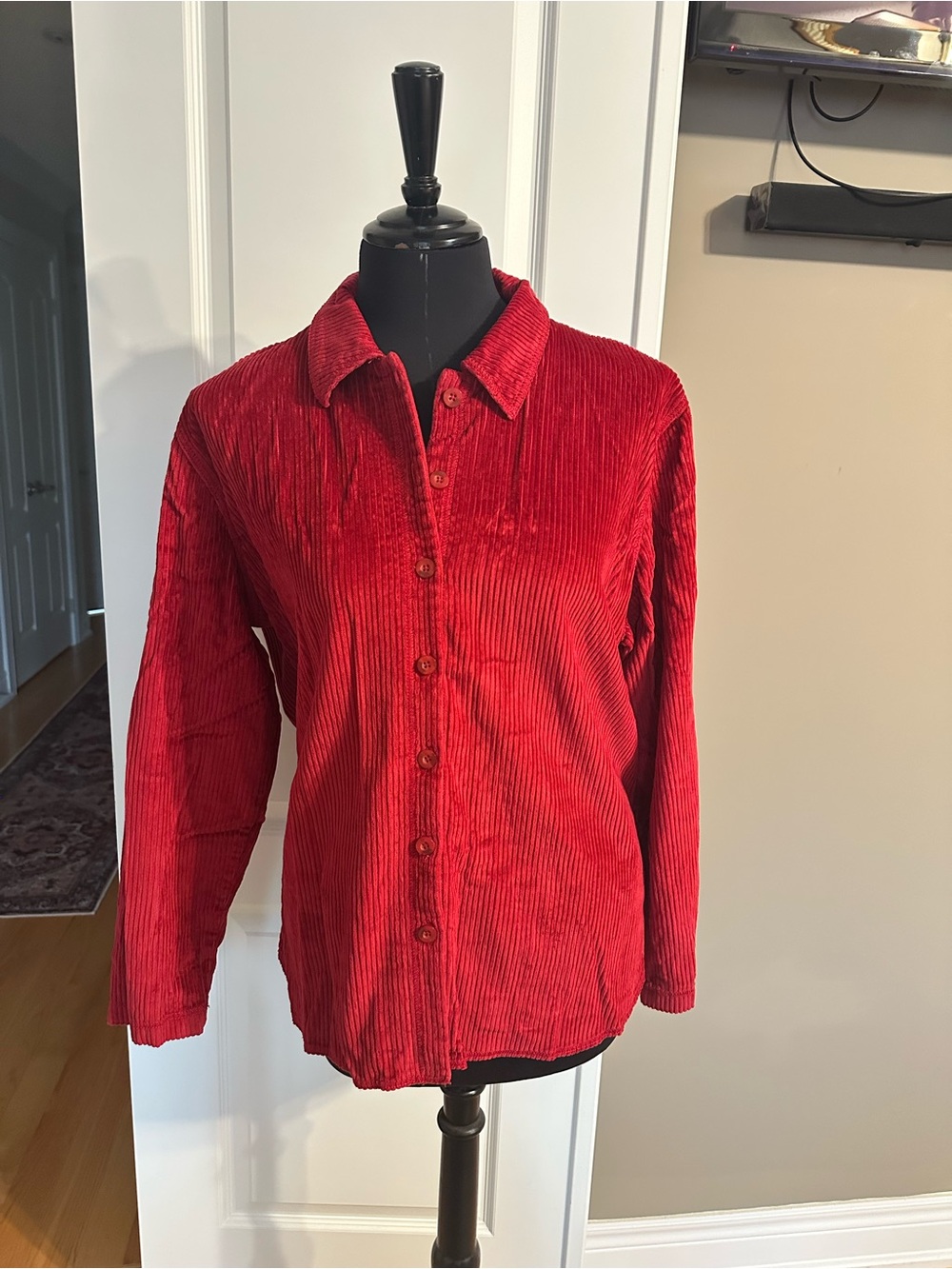 Red Corduroy Button-Front Jacket / shirt- Women